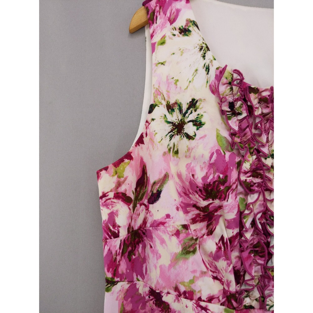 Rabbit Rabbit Rabbit Women 16W Pink Floral Ruffle V-Neck Sheath Dress - Picture 4 of 10